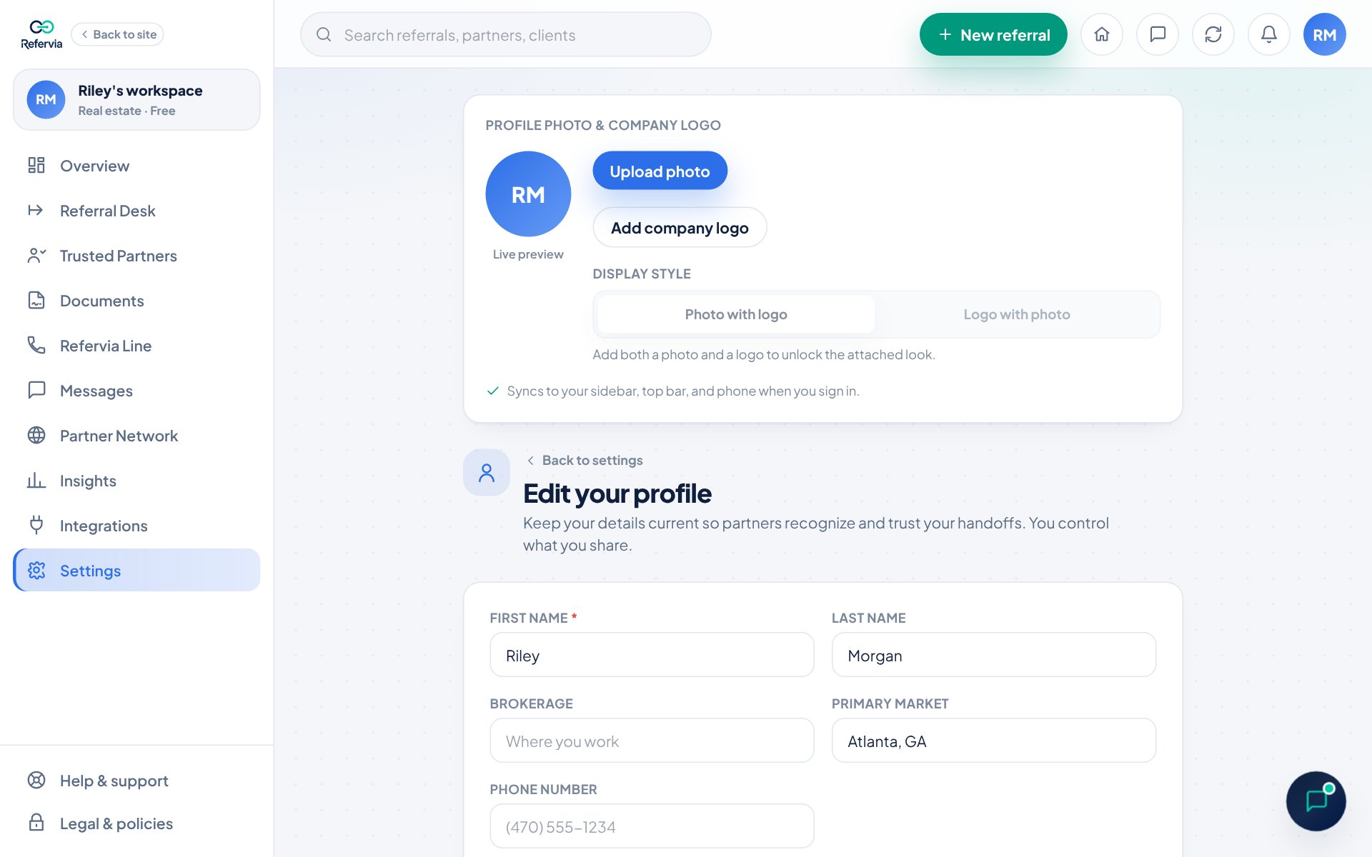 The Edit your profile form