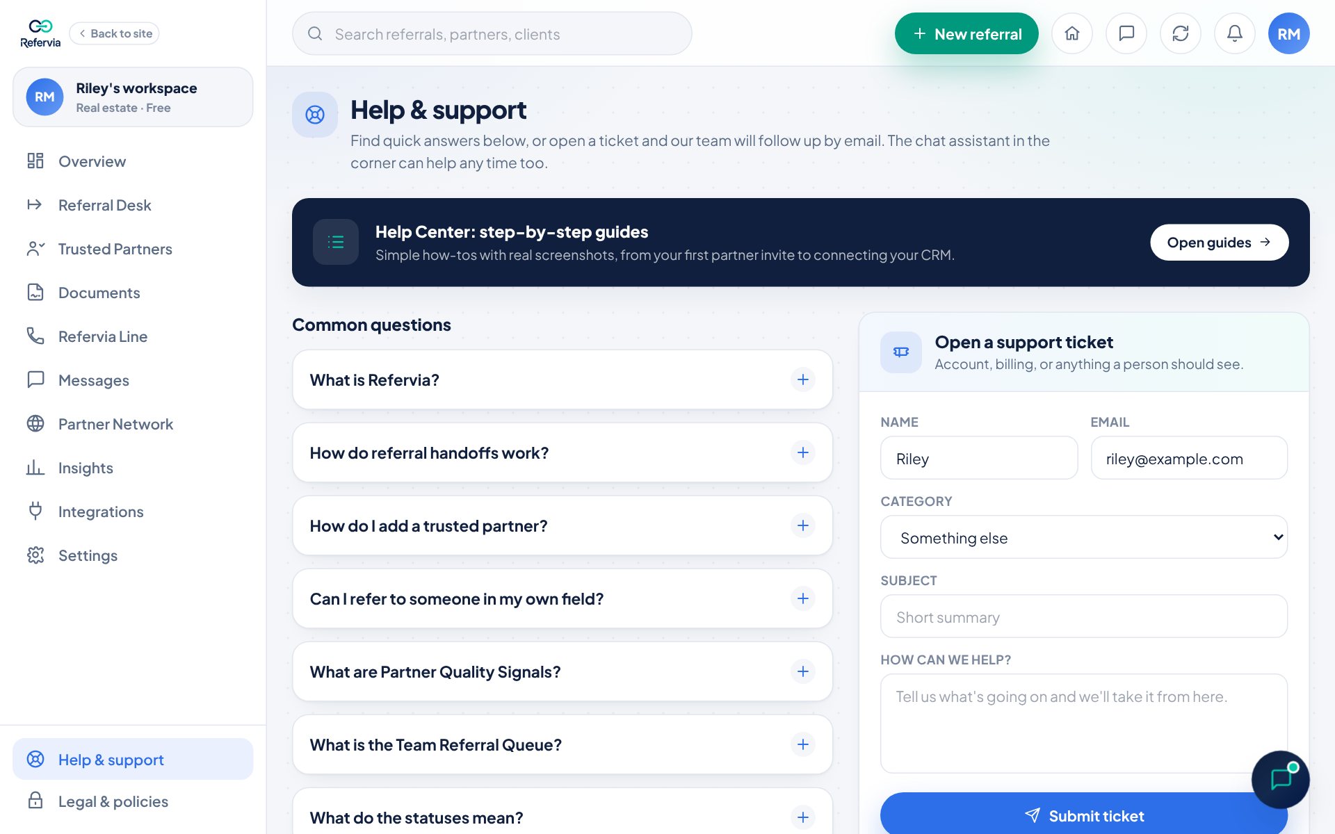 The Help & support page
